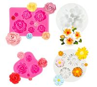 Lot de 4 moules en silicone pour fleurs en 3D, 18 formes de fleurs différentes pour la fabrication de savon, bougies, pâte à sucre, décoration de gâteaux, pralines et confiseries artisanales