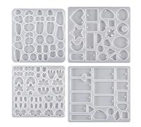 Lot de 4 moules en silicone pour pendentifs et boucles d'oreilles - Plusieurs styles - Pour fabrication de bijoux - Géométrie - Pour moulage de résine
