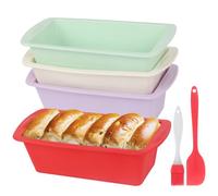 Lot de 4 moules en silicone rectangulaires - 19,2 x 9,5 x 5,5 cm - Moule à gâteau en silicone Airfryer - Pour la cuisson avec brosse à huile et grattoir