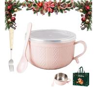 Lot de 4 mugs de 708,7 g avec couvercles, tasses à repas de Noël avec poignées et cuillère, double couche en acier inoxydable, pour soupes, ragoûts, café (rose)