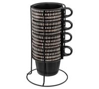 Lot de 4 Mugs en Faïence déco sur Rack en métal Noir - Secret de Gourmet