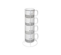 Lot de 4 Mugs & Rack Design ""Life"" 24cl Blanc