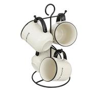 Secret de Gourmet - Lot de 4 Mugs sur Rack "Alix" 20cl Blanc & Noir Blanc G
