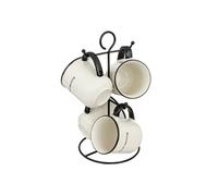 Secret de Gourmet - Lot de 4 Mugs sur Rack "Alix" 20cl Blanc & Noir Blanc G