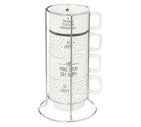 Secret de Gourmet - Lot de 4 Mugs sur Rack Happy 22cl Blanc Blanc
