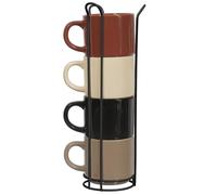 Lot de 4 mugs unis en céramique avec support 22 cl collection HORTENSE