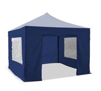 Murs pour barnum pliant professionnel 3 x 4,5 m - Lot de 4 parois avec porte et fenêtres - Polyester enduit PVC - Bleu