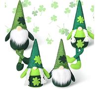 Lot de 4 nains de la Saint-Patrick verts irlandais nains de Noël - Elfe scandinave Tomte Leprechaun - Fait à la main - Décoration d'intérieur - Décoration d'Halloween - Elfe de Noël