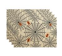 Lot de 4 napperons décoratifs d'Halloween en toile d'araignée noir et orange pour table de salle à manger, saisonnier, antidérapants, lavables, pour intérieur et extérieur, cuisine, fête