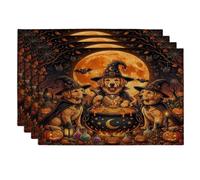 Lot de 4 napperons d'Halloween en forme de chien Golden retriever, 30,5 x 45,7 cm, motif vintage chiot, sorcière, chaudron de sorcière, pour dîner, motif effrayant, décoration de la maison et de la