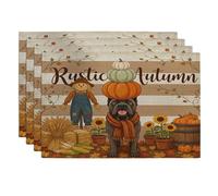 Lot de 4 napperons en forme de chien Corso Fall Cane - 30,5 x 45,7 cm - Motif récolte rustique d'automne - Pour salle à manger, fête de vacances - Décoration de cuisine