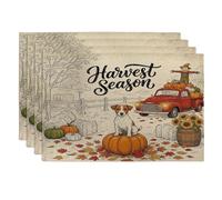 Lot de 4 napperons en forme de chien Fall Russell Terrier, 30,5 x 45,7 cm, motif imprimé automnal, ferme, camion, récolte pour la maison, le dîner, les vacances à la campagne, la cuisine