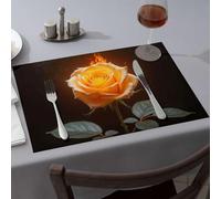Lot de 4 napperons jaunes flamboyants roses dans le noir pour salle à manger, cuisine et table