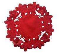Lot de 4 napperons ronds en dentelle avec broderie européenne Motif floral creux 30 x 30 cm Rouge