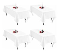 Lot de 4 Nappes Blanches pour Tables Rectangulaires 140 x 250 cm Nappe Blanche Rectangle Linge de Table Tissu Polyester Nappes