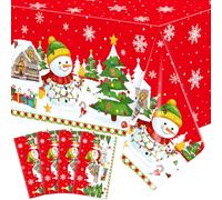 Lot de 4 nappes de Noël avec flocons de neige - Nappe de Noël - Décoration de fête de Noël avec sapin de Noël et bonhomme de neige - 130 x 218 cm