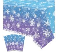 Lot de 4 nappes de Noël d'hiver en plastique avec flocons de neige - Nappe de Noël blanche - Décorations de table de Noël - Fournitures de fête de Noël - 218 x 139 cm