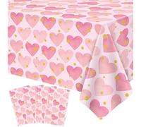 Lot de 4 nappes de Saint Valentin Rouge Amour Cœur Rose Nappe Saint-Valentin Couleur Amour Coeur Nappes Imperméables pour Décorations de Mariage Saint-Valentin Fournitures 130 x 201 cm