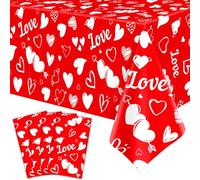 Lot de 4 nappes de Saint-Valentin, Saint-Valentin, cœur, rouge, rectangulaire, 130 x 201 cm, en polyéthylène, imperméable, pour Saint-Valentin, fête, anniversaire de mariage, décoration d'anniversaire