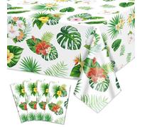 Lot de 4 nappes de table hawaïenne Luau pour décorations de fête, nappe rectangulaire Aloha Tropical Leaf pour été, plage, enfants, anniversaire, cocktail, fête, accessoires de fête, 86 x 51 cm