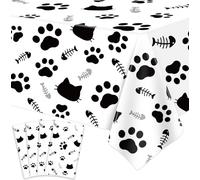 Lot de 4 nappes en plastique avec motif empreintes de pattes de chat - Décoration d'anniversaire sur le thème des chats mignons - 218,4 x 139,7 cm