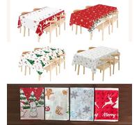 Lot de 4 Nappes Jetable Rectangulaire en Plastique - 137x274cm Nappe à Usage Unique pour Table - Pour la Décoration de Noël, de Fêtes - Flocon de Neige, Sapin de Noël, Bonhomme de Neige, Renne