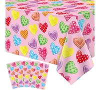 Lot de 4 nappes jetables - Rose - Motif cœur coloré - Rectangulaire - Imperméable - Pour fiançailles, anniversaire, fête, anniversaire de mariage - Accessoire de fête - 130 x 220 cm