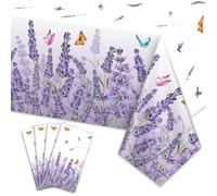 Lot de 4 nappes rectangulaires à fleurs violettes pour thé printanier, lilas, papillon, lavande, décorations de fête, 130 x 220 cm