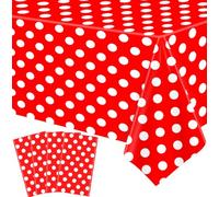 Lot de 4 nappes rectangulaires à pois rouges et blancs Nappe rectangulaire rouge avec pois blancs Nappe rectangulaire en plastique pour cuisine repas mariage fête 130 x 201 cm