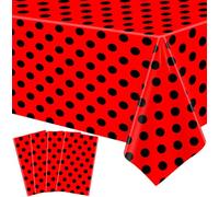 Lot de 4 nappes rectangulaires à pois rouges et noirs à pois - Nappe rectangulaire en plastique pour cuisine, salle à manger, mariage, fête, 130 x 201 cm
