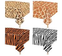 Lot de 4 nappes rectangulaires imprimées animaux de la jungle, léopard, tigre, zèbre, girafe, pour fêtes prénatales et anniversaires