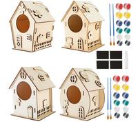 Lot de 4 nichoirs mésanges - Pour bricolage - Avec tous les outils de bricolage inclus - En bois - Résistant aux intempéries - Pour l'intérieur comme décoration et extérieur comme lieu de nidification