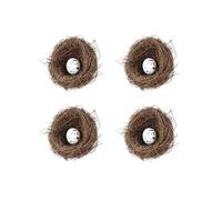 Lot de 4 nids d'oiseaux artificiels en rotin avec œufs pour décoration d'intérieur, jardin, caille en mousse mouchetée pour fête de mariage (6 cm + 1 œuf)