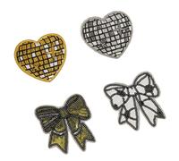 Lot de 4 nœuds brodés thermocollants à coudre sur vêtements en forme de cœur pour vêtements, sacs, jeans, nœuds à coudre ou à repasser