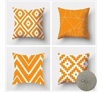 Lot de 4 Orange Housse de Coussin 30x30cm,Exterieur Impermeable Lin Taies d'oreiller Géométrique Moderne Décoratif Canapé Coussin,pour Chaise,Lit,Jardin Chambre Coussin Canape Decoration JX-2990