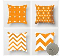 Lot de 4 Orange Housse de Coussin 40x40cm,Exterieur Impermeable Lin Taies d'oreiller Rayures Moderne Décoratif Canapé Coussin,pour Chaise,Lit,Jardin Chambre Coussin Canape Decoration avec Zip JX-3040
