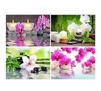 Lot de 4 Orchidées Violet 50x40 cm Paysage Broderie Diamant Peinture Adulte