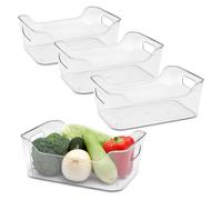 Lot de 4 organiseurs de réfrigérateur en plastique transparent - 25 x 18 cm - Boîte de rangement pour la cuisine - Convient à un usage alimentaire - Panier de rangement pour fruits et légumes