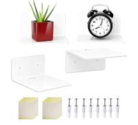 Lot de 4 organiseurs muraux autocollants - 10,2 x 9,9 x 4,8 cm - En acrylique flottant - Étagère de rangement transparente pour économiser de l'espace - Présentoir décoratif moderne - Étagères en