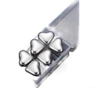 Lot de 4 ou 6 glaçons réutilisables en acier inoxydable 304 en forme de cœur avec pince pour un refroidissement rapide du whisky, du vin et des cocktails sans dilution Finition argentée Accessoires de