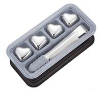 Lot de 4 ou 6 glaçons réutilisables en acier inoxydable 304 en forme de cœur avec pince pour un refroidissement rapide du whisky, du vin et des cocktails sans dilution Finition argentée Accessoires de