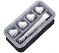 Lot de 4 ou 6 glaçons réutilisables en acier inoxydable 304 en forme de cœur avec pince pour un refroidissement rapide du whisky, du vin et des cocktails sans dilution Finition argentée Accessoires de
