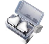 Lot de 4 ou 6 glaçons réutilisables en acier inoxydable 304 en forme de cœur avec pince pour un refroidissement rapide du whisky, du vin et des cocktails sans dilution Finition argentée Accessoires de