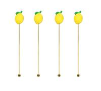 Lot de 4 outils à mélanger en acier inoxydable - Bâtonnets mignons dorés réutilisables pour boissons - Pour café, tranche de citron