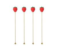 Lot de 4 outils à mélanger en acier inoxydable - Bâtons mélangeurs de fruits mignons dorés réutilisables pour boissons, café, fraise