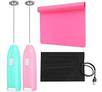 Lot de 4 outils d'agitateur comprenant 2 mini mélangeurs électriques de couleurs différentes, mousseur à lait, mélangeur à café, œuf, milk-shake et set de table en silicone, tapis chauffant avec interface USB pour la cuisine