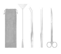 Lot de 4 outils d'aquarium en acier inoxydable - Avec pince à épiler longue, ciseaux, spatule, kit d'outils avec sac de rangement - Kit de nettoyage pour aquarium - Kit de plantes - Argenté