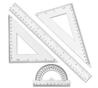 Lot de 4 outils de géométrie mathématiques transparents de 30,5 cm pour mesurer et dessiner, règle droite en plastique transparent, règles triangulaires, rapporteur pour étudiants, école, fournitures