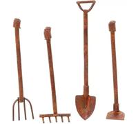 Lot de 4 outils de jardin miniatures pour maison de poupée, mini pelle rouillée, houe et fourche, accessoires de jardin féérique, ornements de meubles, décoration de paysage, sculptures de jardin
