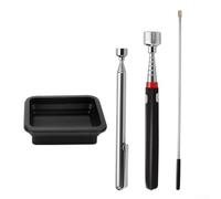 Lot de 4 outils de ramassage magnétiques télescopiques : extensibles de 12,7 à 76,2 cm avec aimant puissant de 4,5 kg, tige de récupération flexible et plateau magnétique pour pièces (noir moyen)